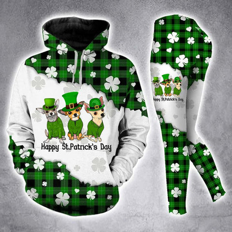 Happy Patrick's Day Legging Hoodie Funny Chihuahua Buffalo Plaid Clothes For Women HN