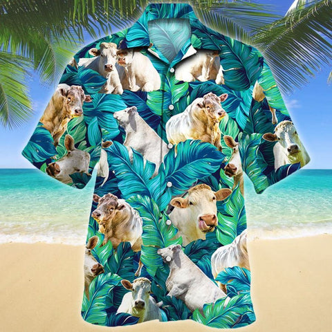 Men Charolais Cattle Hawaii Shirt White, Charolais Cattle Lovers Hawaiian Shirt, Charolais Cattle Lovers HAWAIIAN SHIRT