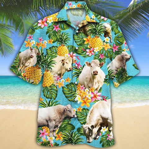 Men Charolais Cattle Hawaii Shirt White, Charolais Cattle Lovers Pineapple Hawaiian Shirt, Charolais Cattle Lovers HAWAIIAN SHIRT