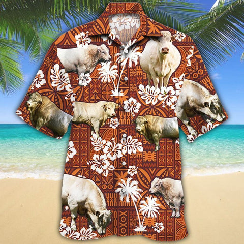 Men Charolais Cattle Hawaii Shirt Red, Charolais Cattle Lovers Red Tribal HAWAIIAN SHIRT, Charolais Cattle Lovers HAWAIIAN SHIRT