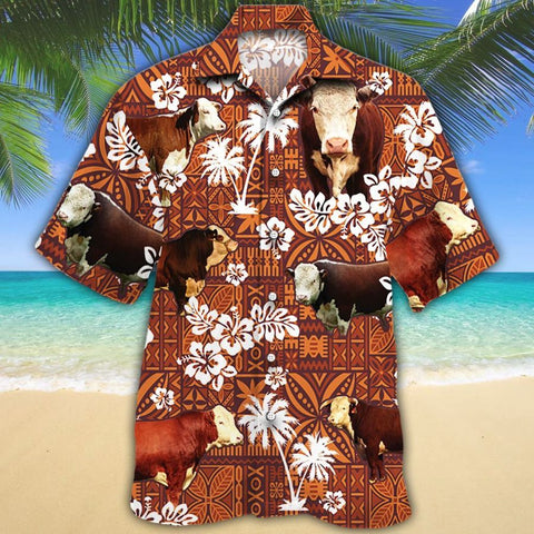 Men Hereford cattle Hawaii Shirt Red, Hereford Cattle Lovers Red Tribal HAWAIIAN SHIRT, HEREFORD CATTLE LOVERS HAWAIIAN SHIRT