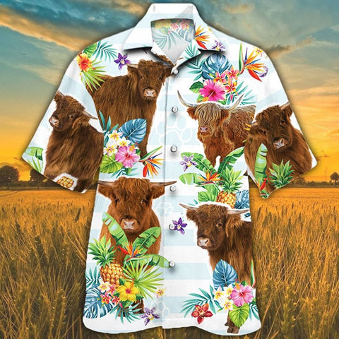 Men Highland cattle Hawaii Shirt, Highland Cattle Lovers Tropical HAWAIIAN SHIRT, Highland CATTLE LOVERS HAWAIIAN SHIRT