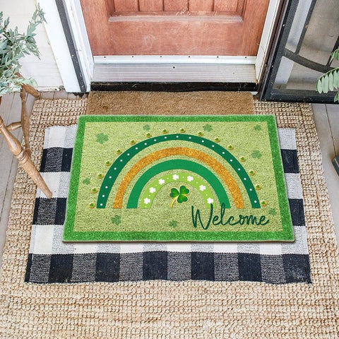 St Patrick's Day Rainbow Doormat Welcome Shamrock Doormat St Patrick's Day Housewarming Gift HT