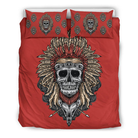 Tribal Chief Skull Red - Bedding Set (Red)