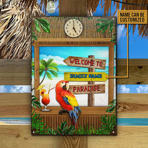Beach Parrot - Welcome to our Paradise - Custom Classic Metal Sign