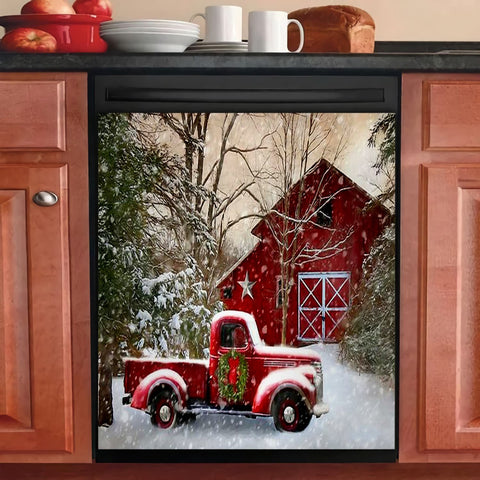 Red Truck Kitchen Dishwasher Cover Christmas Decor Art Housewarming Gifts Home Decorations HT