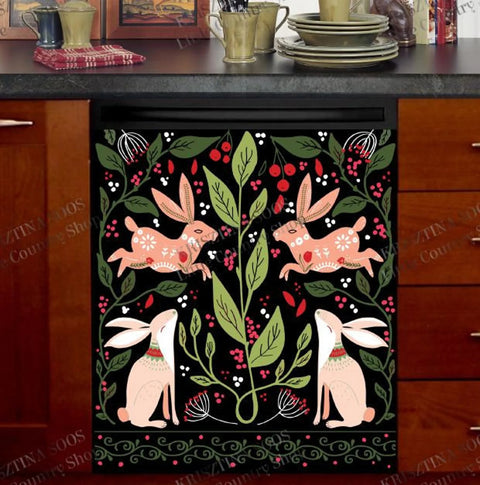 Folklore Fairytale Bunnies Kitchen Dishwasher Cover Decor Art Housewarming Gifts Home Decorations HT