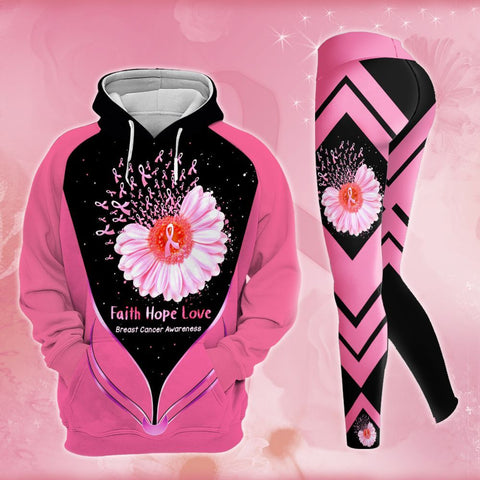 Breast Cancer Awareness Sunflower Hoodie Leggings Set Survivor Gifts For Women Clothing Clothes Outfits HT
