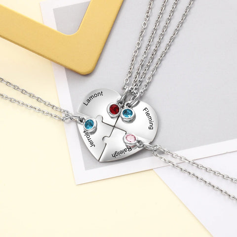 4pcs/Set Personalized Heart Mothers Day Necklace With Birthstones Mom Jewelry Gift For Mom Grandma Wife HT