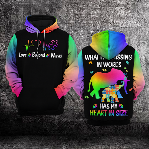 Love Beyond Words Autism Unisex Hoodie For Men Women Elephant Autism Awareness Shirts Clothing Gifts HT