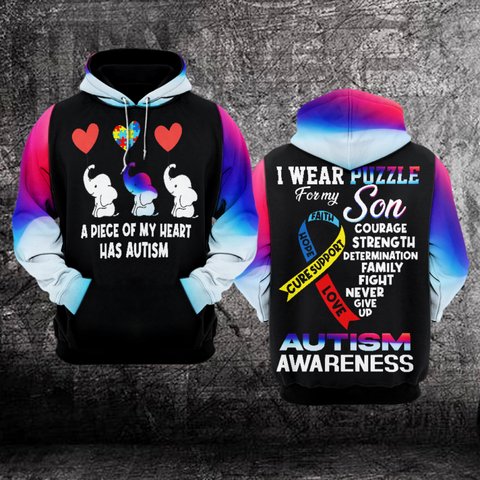 I Wear Puzzle For My Son Unisex Hoodie For Men Women Autism Awareness Shirts Clothing Gifts HT