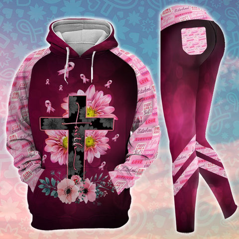 Breast Cancer Awareness Faith Cross Hoodie Leggings Set Survivor Gifts For Women Clothing Clothes Outfits HT