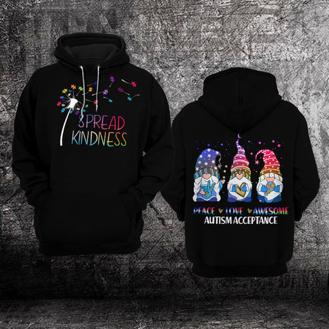 Spread Kindness Unisex Hoodie For Men Women Gnome Autism Awareness Shirts Clothing Gifts HT