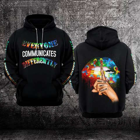 Everyone Communicates Differently Autism Unisex Hoodie For Men Women Autism Awareness Shirts Clothing Gifts HT