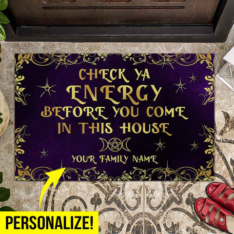 Check Ya Energy - Witch Personalized Doormat Halloween gift Decor Idea Doormat