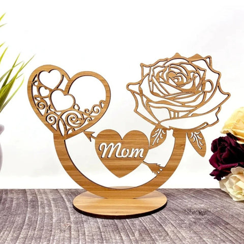 Heart Rose Wood Sign Mothers Day Decor Home Decorations Mom Grandma Gifts HT