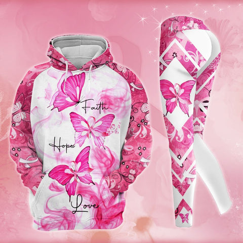 Breast Cancer Awareness Butterfly Hoodie Leggings Set Survivor Gifts For Women Clothing Clothes Outfits HT