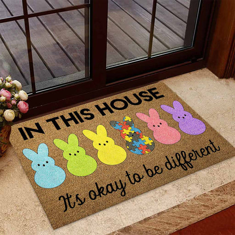In This House It's OK To Be Different Easter Day Autism Awareness Doormat Autism Home Decor Autism Awareness Gift Idea HT
