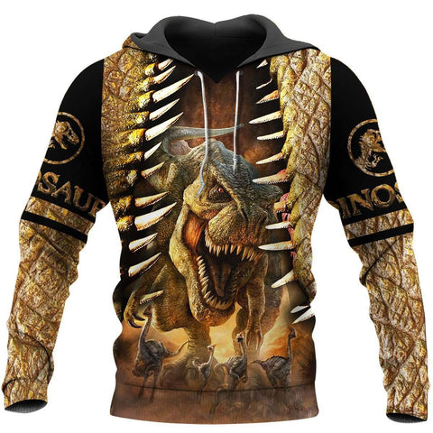 Men Dinosaur Hoodie Brown DINOSAUR ART 3D ALL OVER PRINTED SHIRTS MP896