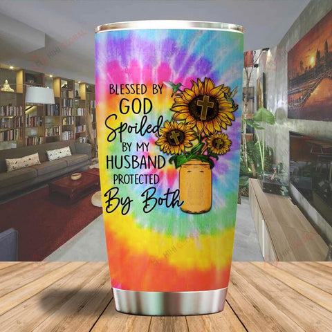 A Blessed by God Spoiled by my husband sunflower Jesus Tumbler ALL OVER PRINTED SHIRTS dh051314