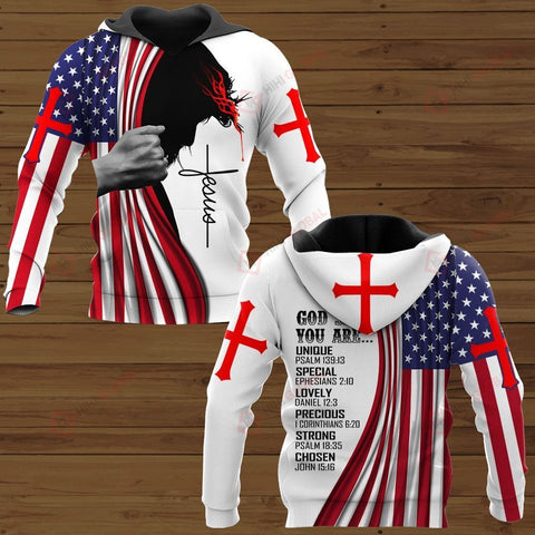 God says you are Strong Chosen American Flag Jesus ALL OVER PRINTED Hoodie DH072304