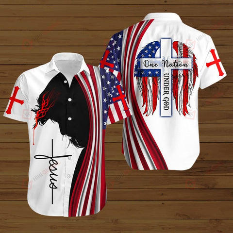 One Nation under God American Flag Jesus ALL OVER PRINTED SHIRTS DH081303 Jesus God gift idea Hawaii Shirt