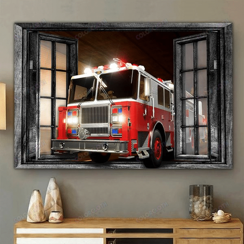 Firefighter Fire Truck 3D Window View Horizontal Poster TV334511