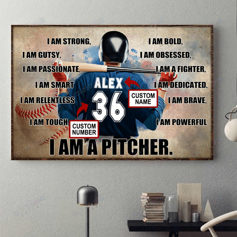 Personalized Baseball I Am Strong Horizontal Poster TY013001