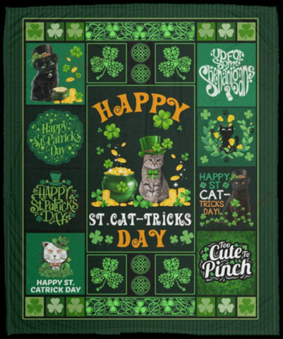 Cat-Tricks Day Irish Shamrock Blanket St Patrick's Day Decorations Gifts For Cute Cat Lover HT