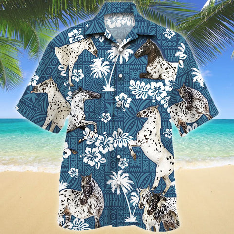 Appaloosa Horse Blue Tribal Pattern Hawaii Shirt