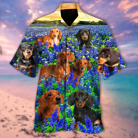 Daschshund In Bluebonnet Field Hawaii Shirt HT280510-RE