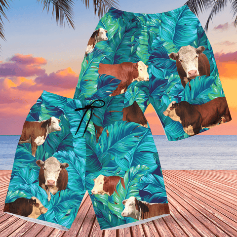 Men Hereford Cattle Shorts, Hereford Cattle Lovers Hawaiian Shorts