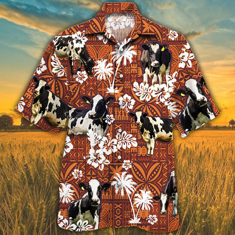 Holstein Friesian Cattle Lovers Red Tribal Hawaiian Shirt