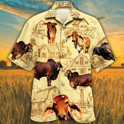 Red Brahman Cattle Lovers Farm Hawaiian Shirt