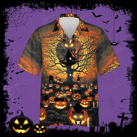 Black Cat Halloween Hawaiian Shirt HT260703