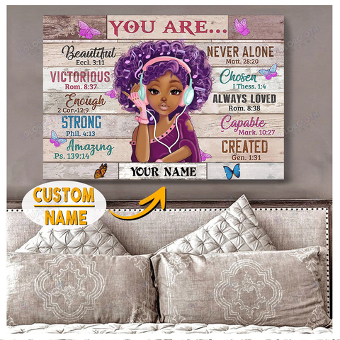 Personalized Black Girl You Are Beautiful Black Teenage Horizontal Poster TV055994