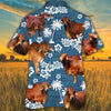 Red Brahman Cattle Lovers Blue Tribal Pattern Hawaiian Shirt