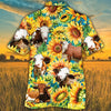 Simmental Cattle Lovers Sunflower Watercolor Hawaiian Shirt