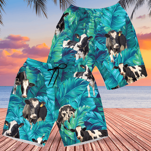 Men Holstein Friesian Cattle Shorts, Holstein Friesian Cattle Beach Shorts, Cattle Lovers Hawaiian Shorts