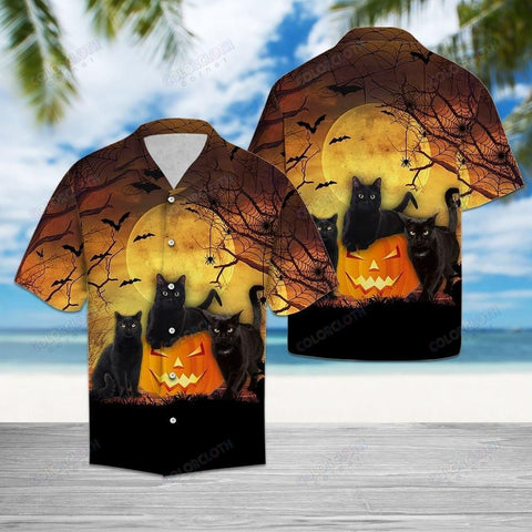 Black Cat Halloween Pumpkin Hawaiian Shirt HL29703