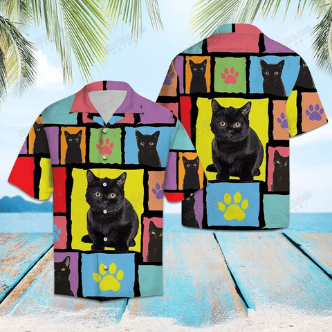 Black Cat Colorful Pieces Hawaiian Shirt TV056101