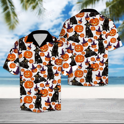 Black Cat Pumpkin Pattern Hawaiian Shirt TV056099
