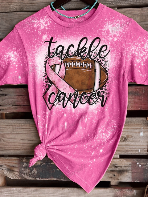 Tackle Cancer Pink October Print Short Sleeve T-shirt