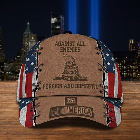 Gadsden Hat 1776 'Merica Against All Enemies Foreign & Domestic Patriotic Hat Veteran Gift HN