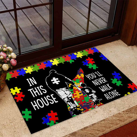 In This House You'll Never Walk Alone Autism Awareness Doormat Autism Home Decor Autism Awareness Gift Idea HT