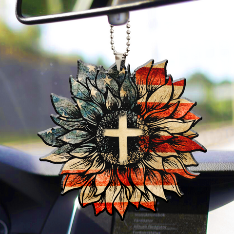 Flag Sunflower Cross Car Hanging Ornament