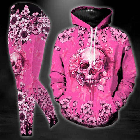 Breast Cancer Awareness Skull Hoodie Leggings Set Survivor Gifts For Women Clothing Clothes Outfits HT