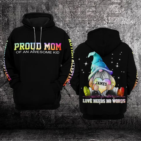 Proud Mom Personalized Unisex Hoodie For Women Gnome Autism Awareness Shirts Clothing Gifts For Mom HT