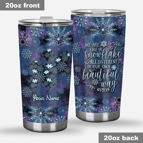 Autism Awareness Tumbler Cup Christmas We Are Like Snowflakes Blue Purple Autism Personalized Tumbler Cup Autism Awareness Gift Idea HT