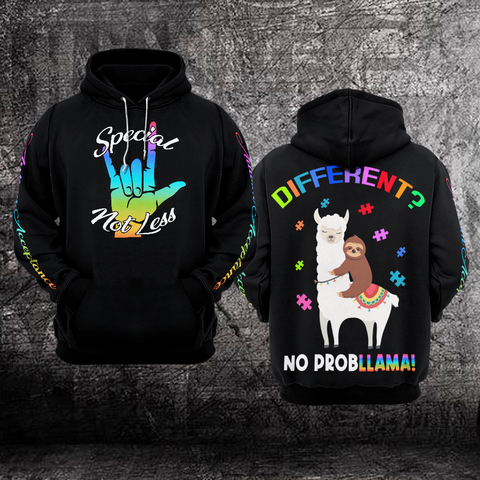 Special Not Less Autism Unisex Hoodie For Men Women Llama Sloth Autism Awareness Shirts Clothing Gifts HT